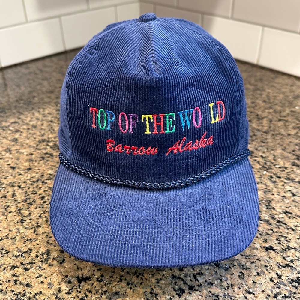 Vtg Top of the World Barrow Alaska OTTO CAP Hat Corduroy Blue